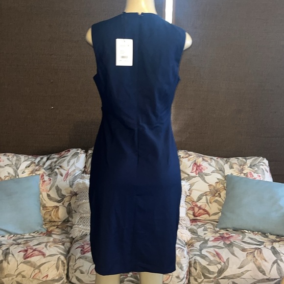 NWT Theory Sleeveless Front Ruching Sheath Dress, Sea Blue - Picture 8 of 15